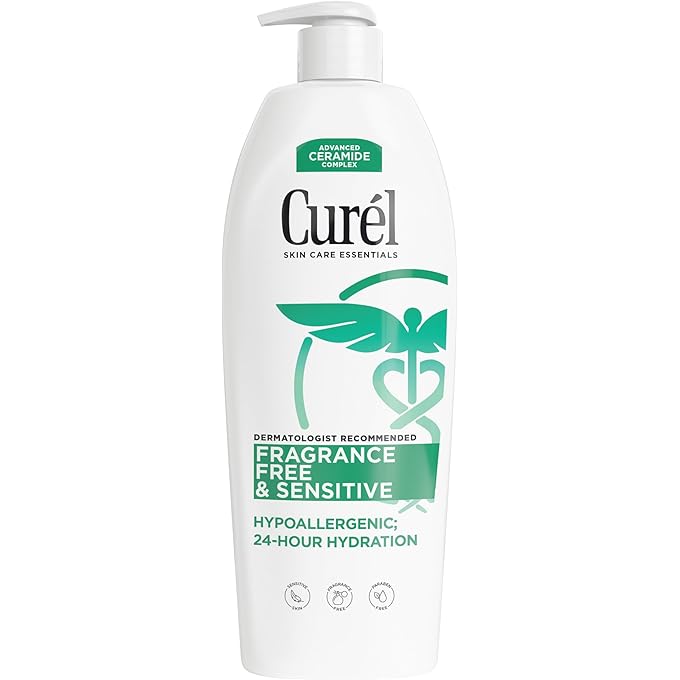 لوشن الجسم الخالي من العطور Curel Comforting Body، مرطب بشرة جافة غير معطر للبشرة الحساسة، مع مركب سيراميد متقدم، Repairs Moisture Barrier، 20 أونصة